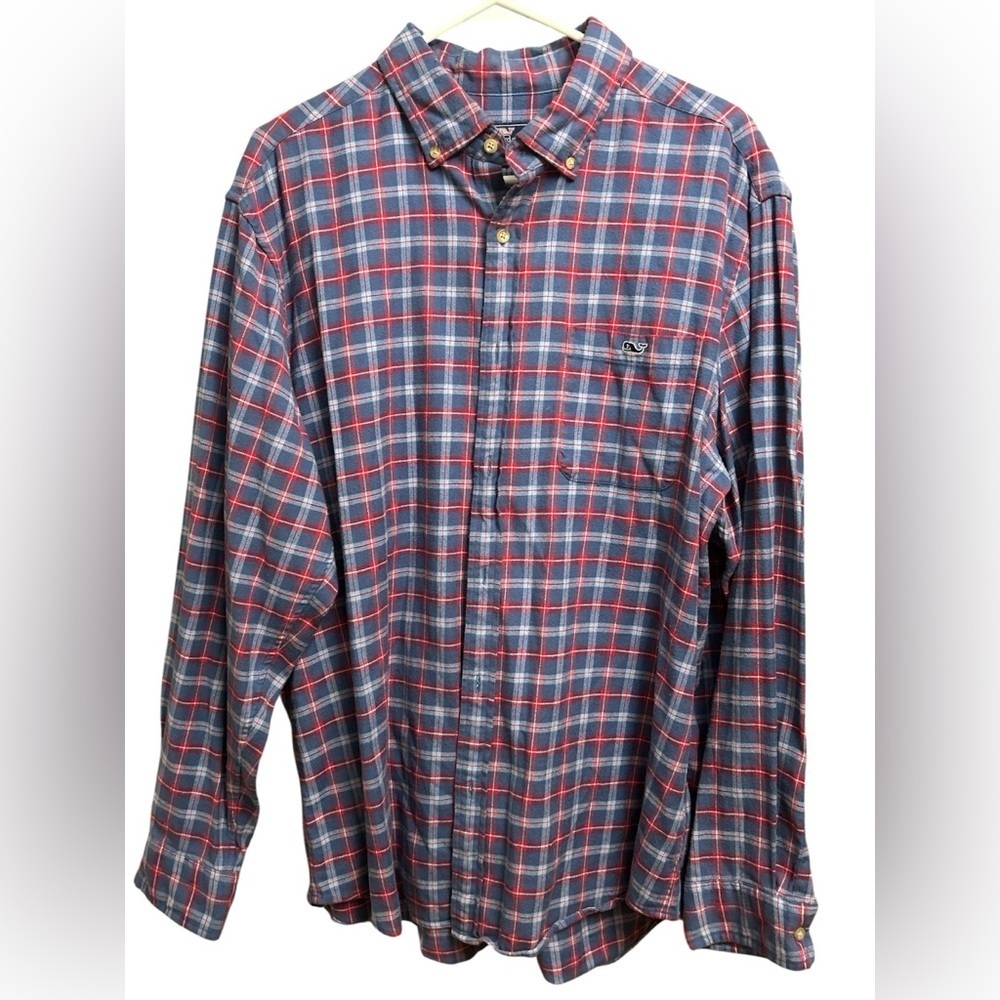 Vineyard Vines Navy and Red Checkered Shirt